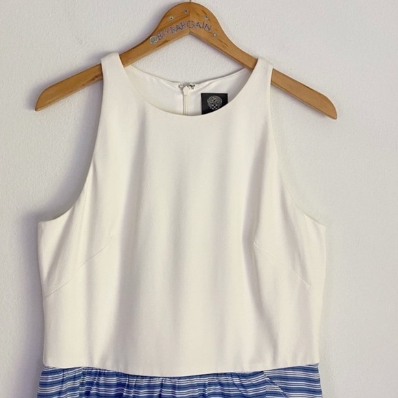 ⭐️Vince Camuto Tiered Blue Stripe,Layered Ruffle Hem,Sleeveless, EUC Size 2 - Picture 5 of 16